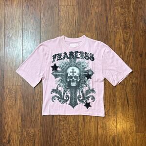 Reason Women's Grunge Fearless Skull Cross Graphic T-Shirt Size XL